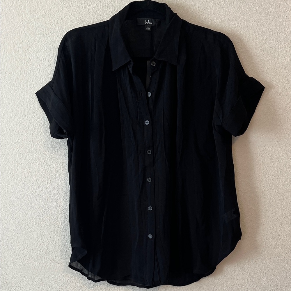 Lulu's Sheer Black Button Down Shirt